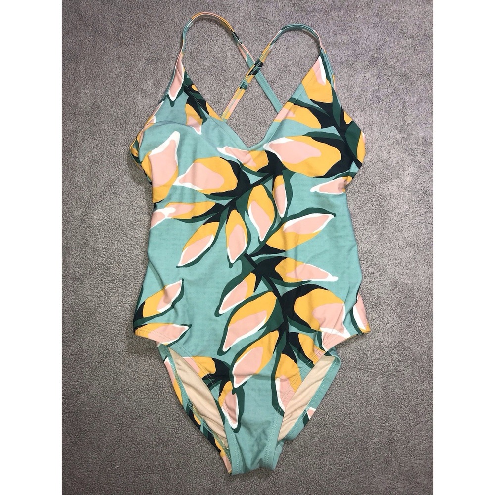 Kona Sol One Piece Swimsuit Women's Small Floral Green Pink Orange